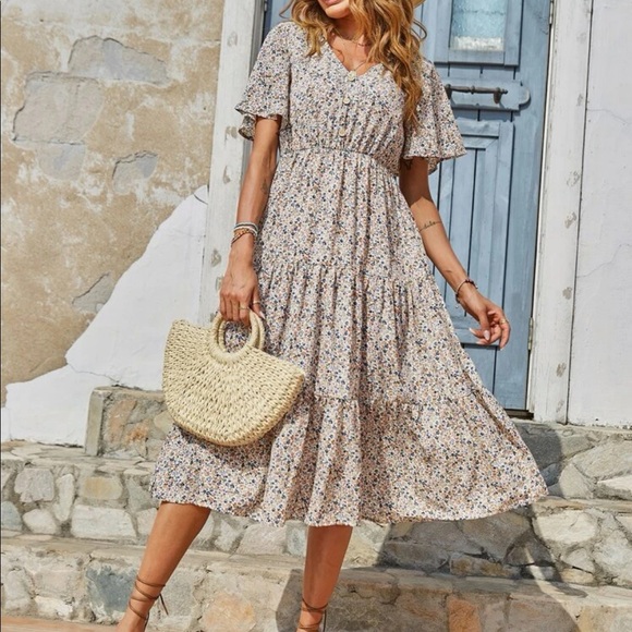 Boho floral print flounce sleeve dress - Picture 5 of 7